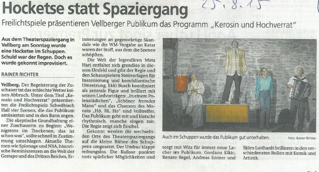 Pressebericht Haller Tagblatt vom 25.08.2015