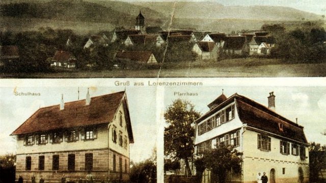 Alte Fotos aus Lorenzenzimmern mit Ansicht des Schulhauses